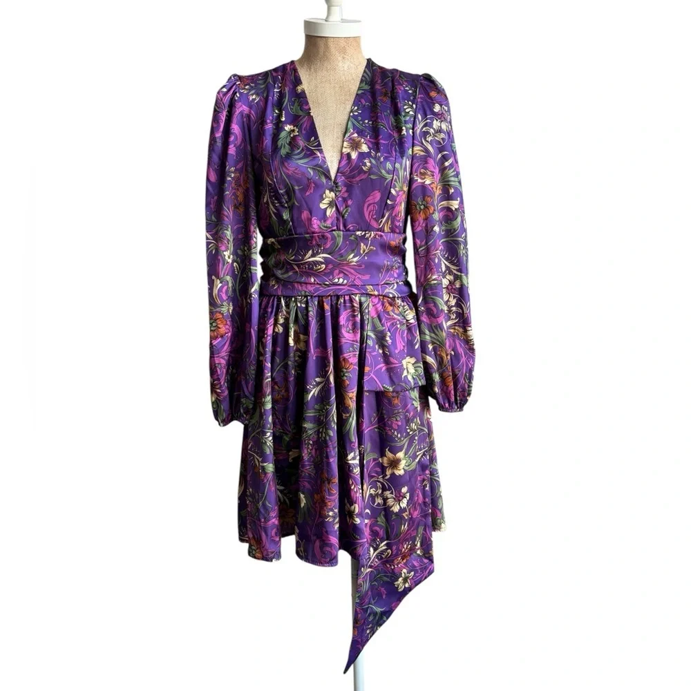 Vanessa Scott Purple Botanical Floral Mini Dress Size SMALL NWT